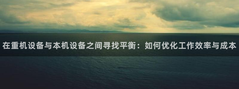 天宏娱乐君叔：在重机设备与本机设备之间寻找平衡：如何优化工作